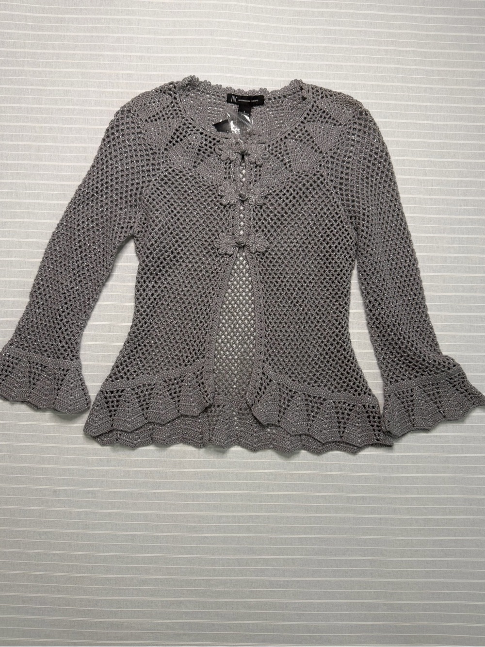 ✨ NWT INC International Concepts Silver Crochet Cardigan – Size Small ✨